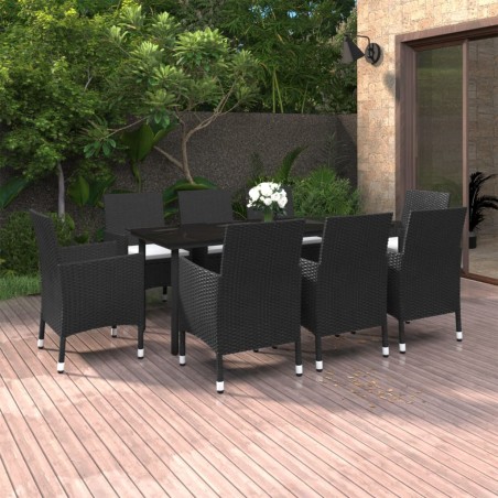 vidaXL 9-tlg. Garten-Essgruppe mit Kissen Poly Rattan und Glas