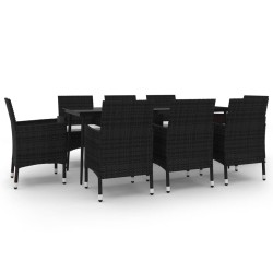 vidaXL 9-tlg. Garten-Essgruppe mit Kissen Poly Rattan und Glas