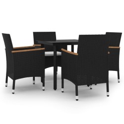 vidaXL 5-tlg. Garten-Essgruppe mit Auflagen Poly Rattan und Glas
