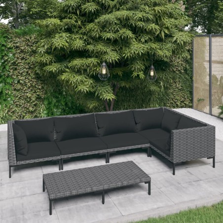 vidaXL 6-tlg. Garten-Lounge-Set mit Auflagen Poly Rattan Dunkelgrau