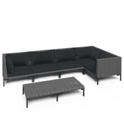 vidaXL 6-tlg. Garten-Lounge-Set mit Auflagen Poly Rattan Dunkelgrau