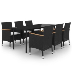 vidaXL 7-tlg. Garten-Essgruppe mit Kissen Poly Rattan und Glas