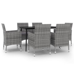 vidaXL 7-tlg. Garten-Essgruppe mit Auflagen Poly Rattan und Glas