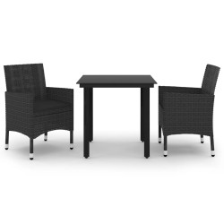 vidaXL 3-tlg. Garten-Essgruppe mit Auflagen Poly Rattan und Glas