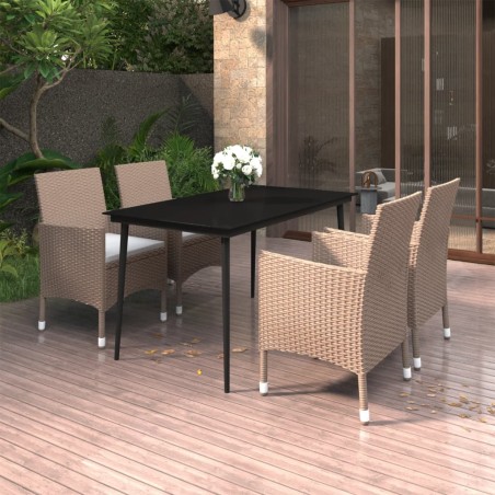 vidaXL 5-tlg. Garten-Essgruppe mit Kissen Poly Rattan und Glas