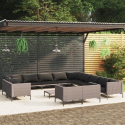 vidaXL 14-tlg. Garten-Lounge-Set mit Auflagen Poly Rattan Dunkelgrau
