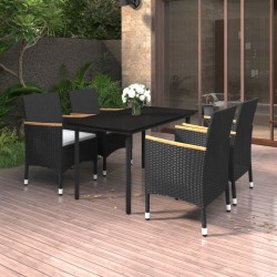 vidaXL 5-tlg. Garten-Essgruppe mit Auflagen Poly Rattan und Glas