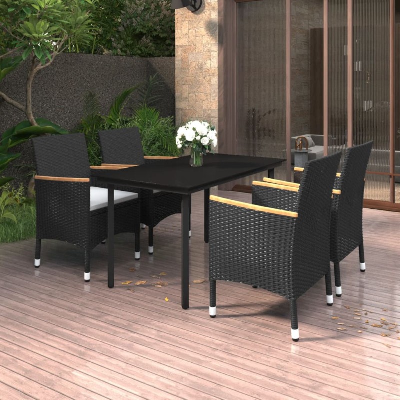 vidaXL 5-tlg. Garten-Essgruppe mit Auflagen Poly Rattan und Glas vidaXL 5-tlg. Garten-Essgruppe mit Auflagen Poly Rattan und Glas