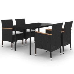 vidaXL 5-tlg. Garten-Essgruppe mit Auflagen Poly Rattan und Glas