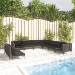 vidaXL 9-tlg. Garten-Lounge-Set mit Auflagen Poly Rattan Dunkelgrau