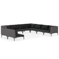 vidaXL 9-tlg. Garten-Lounge-Set mit Auflagen Poly Rattan Dunkelgrau