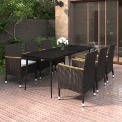 vidaXL 7-tlg. Garten-Essgruppe mit Kissen Poly Rattan und Glas