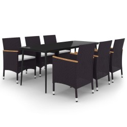 vidaXL 7-tlg. Garten-Essgruppe mit Kissen Poly Rattan und Glas