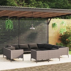 vidaXL 11-tlg. Garten-Lounge-Set mit Auflagen Poly Rattan Dunkelgrau