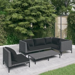vidaXL 6-tlg. Garten-Lounge-Set mit Auflagen Poly Rattan Dunkelgrau