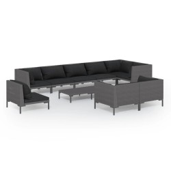 vidaXL 10-tlg. Garten-Lounge-Set mit Kissen Poly Rattan Dunkelgrau