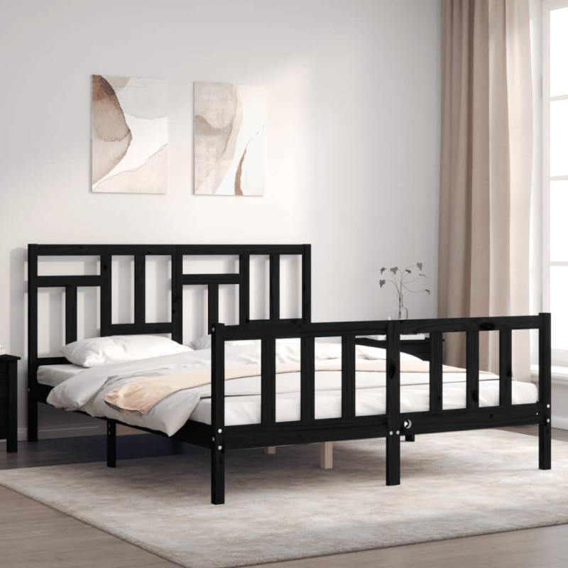 Massivholzbett mit Kopfteil Schwarz 160x200 cm Massivholzbett mit Kopfteil Schwarz 160x200 cm