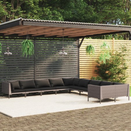 vidaXL 10-tlg. Garten-Lounge-Set mit Auflagen Poly Rattan Dunkelgrau