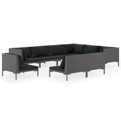 vidaXL 9-tlg. Garten-Lounge-Set mit Kissen Poly Rattan Dunkelgrau