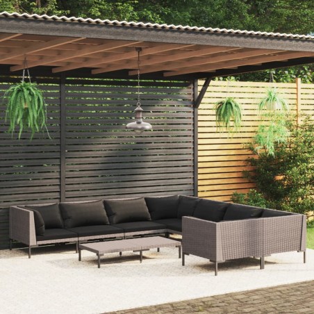 vidaXL 9-tlg. Garten-Lounge-Set mit Auflagen Poly Rattan Dunkelgrau