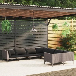 vidaXL 8-tlg. Garten-Lounge-Set mit Auflagen Poly Rattan Dunkelgrau