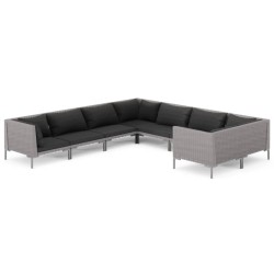 vidaXL 8-tlg. Garten-Lounge-Set mit Auflagen Poly Rattan Dunkelgrau