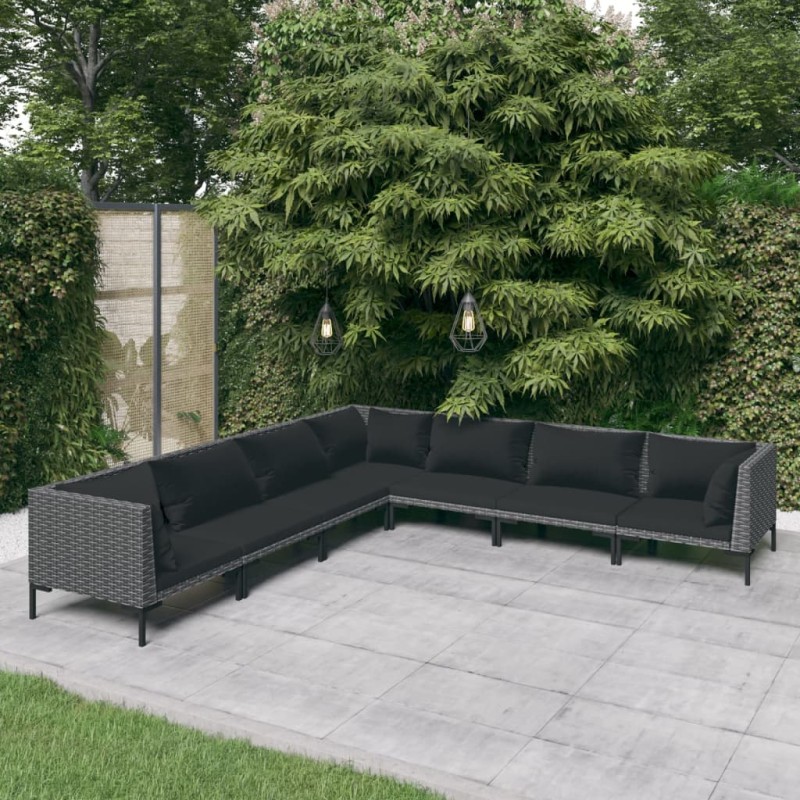 vidaXL 7-tlg. Garten-Lounge-Set mit Auflagen Poly Rattan Dunkelgrau vidaXL 7-tlg. Garten-Lounge-Set mit Auflagen Poly Rattan Dunkelgrau