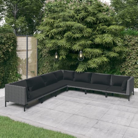 vidaXL 7-tlg. Garten-Lounge-Set mit Auflagen Poly Rattan Dunkelgrau