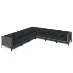 vidaXL 7-tlg. Garten-Lounge-Set mit Auflagen Poly Rattan Dunkelgrau