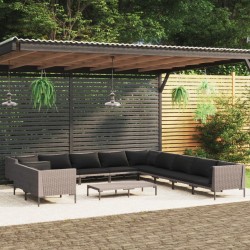 vidaXL 12-tlg. Garten-Lounge-Set mit Auflagen Poly Rattan Dunkelgrau