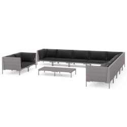 vidaXL 12-tlg. Garten-Lounge-Set mit Auflagen Poly Rattan Dunkelgrau