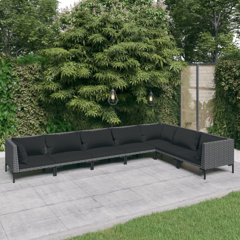vidaXL 7-tlg. Garten-Lounge-Set mit Auflagen Poly Rattan Dunkelgrau vidaXL 7-tlg. Garten-Lounge-Set mit Auflagen Poly Rattan Dunkelgrau