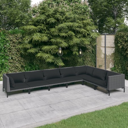 vidaXL 7-tlg. Garten-Lounge-Set mit Auflagen Poly Rattan Dunkelgrau