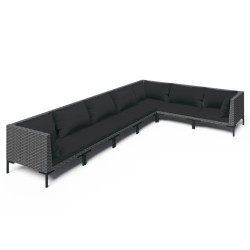 vidaXL 7-tlg. Garten-Lounge-Set mit Auflagen Poly Rattan Dunkelgrau