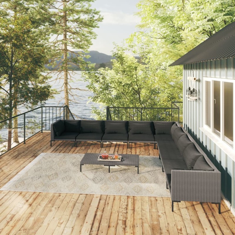 vidaXL 10-tlg. Garten-Lounge-Set mit Kissen Poly Rattan Dunkelgrau vidaXL 10-tlg. Garten-Lounge-Set mit Kissen Poly Rattan Dunkelgrau