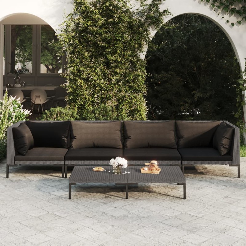 vidaXL 5-tlg. Garten-Lounge-Set mit Kissen Poly Rattan Dunkelgrau vidaXL 5-tlg. Garten-Lounge-Set mit Kissen Poly Rattan Dunkelgrau