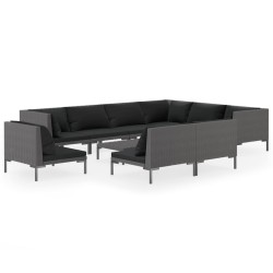 vidaXL 10-tlg. Garten-Lounge-Set mit Auflagen Poly Rattan Dunkelgrau