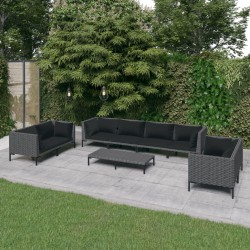 vidaXL 9-tlg. Garten-Lounge-Set mit Auflagen Poly Rattan Dunkelgrau