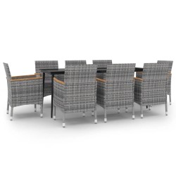 vidaXL 9-tlg. Garten-Essgruppe mit Kissen Poly Rattan und Glas