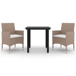 vidaXL 3-tlg. Garten-Essgruppe mit Auflagen Poly Rattan und Glas
