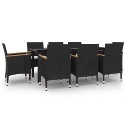 vidaXL 9-tlg. Garten-Essgruppe mit Kissen Poly Rattan und Glas