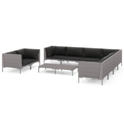 vidaXL 10-tlg. Garten-Lounge-Set mit Kissen Poly Rattan Dunkelgrau
