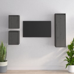 vidaXL TV-Schränke 3 Stk. Grau Massivholz Kiefer