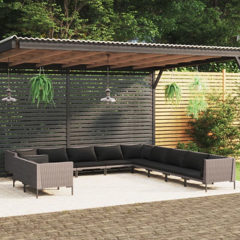 vidaXL 11-tlg. Garten-Lounge-Set mit Auflagen Poly Rattan Dunkelgrau vidaXL 11-tlg. Garten-Lounge-Set mit Auflagen Poly Rattan Dunkelgrau