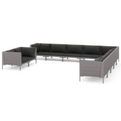 vidaXL 11-tlg. Garten-Lounge-Set mit Auflagen Poly Rattan Dunkelgrau