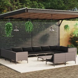 vidaXL 13-tlg. Garten-Lounge-Set mit Kissen Poly Rattan Dunkelgrau