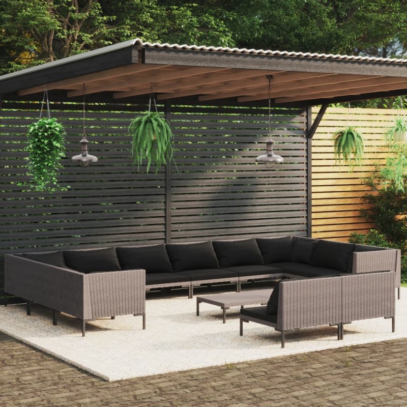 vidaXL 13-tlg. Garten-Lounge-Set mit Kissen Poly Rattan Dunkelgrau vidaXL 13-tlg. Garten-Lounge-Set mit Kissen Poly Rattan Dunkelgrau