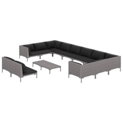 vidaXL 13-tlg. Garten-Lounge-Set mit Kissen Poly Rattan Dunkelgrau