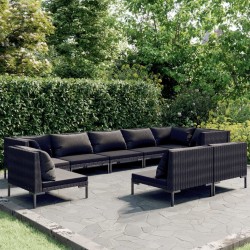 vidaXL 9-tlg. Garten-Lounge-Set mit Kissen Poly Rattan Dunkelgrau