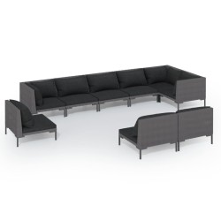 vidaXL 9-tlg. Garten-Lounge-Set mit Kissen Poly Rattan Dunkelgrau